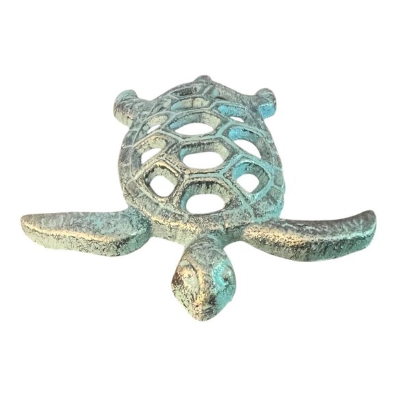 Cast Iron Sea Turtle Wall Decor With Patina Finish Nautical Theme Approx 6" X 6" - Picture 5 of 6